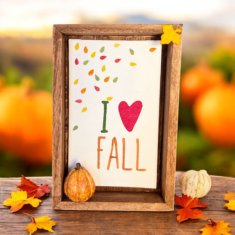 Framed canvas "I (heart) FALL" with small pumpkin accent
