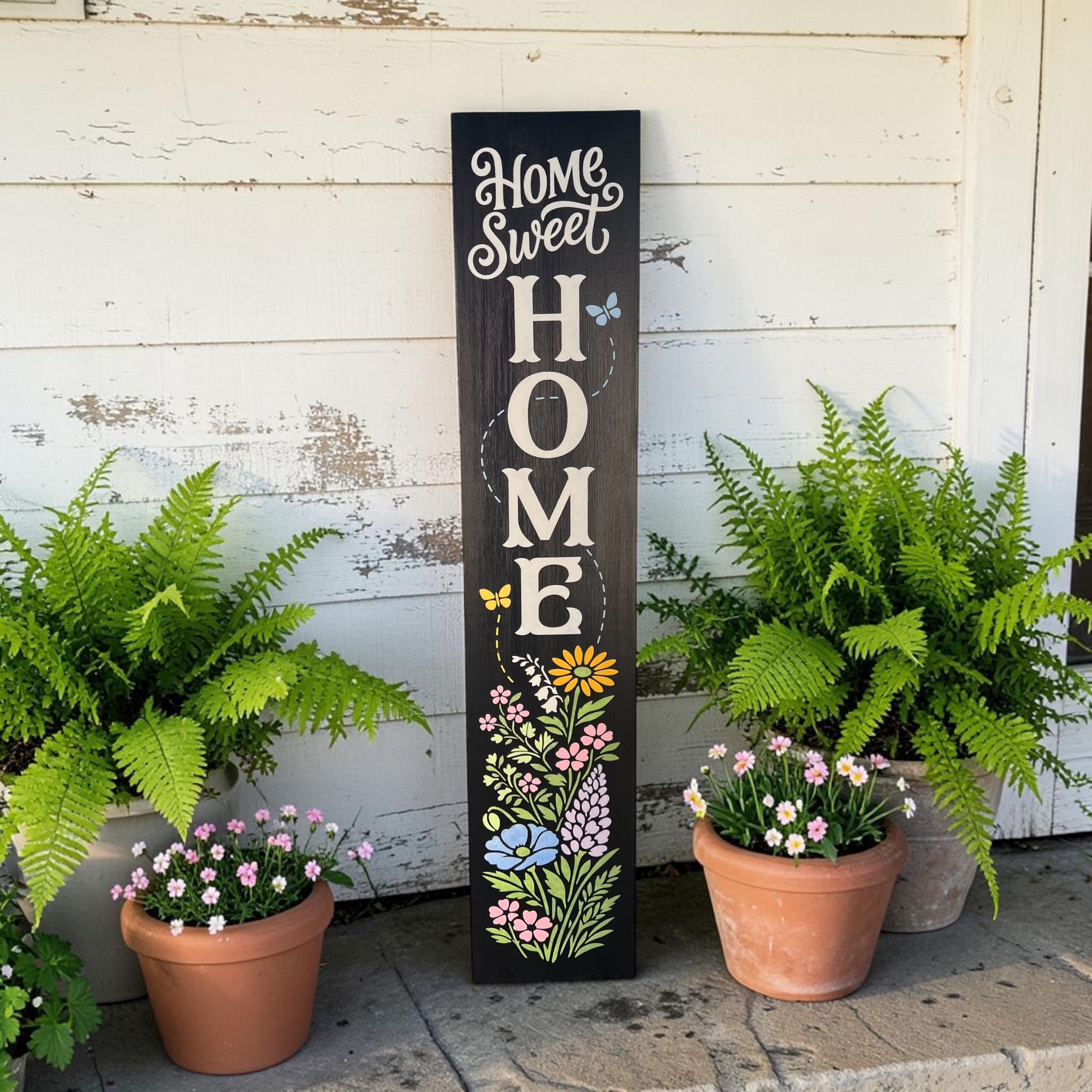 Home Sweet Home Wildflower Porch Sign - 4' Solid Wood