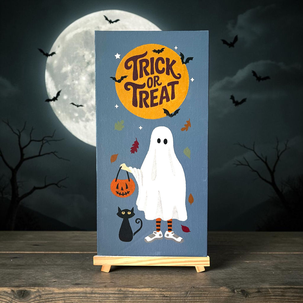 Ghost with sneakers "Trick or Treat" on canvas