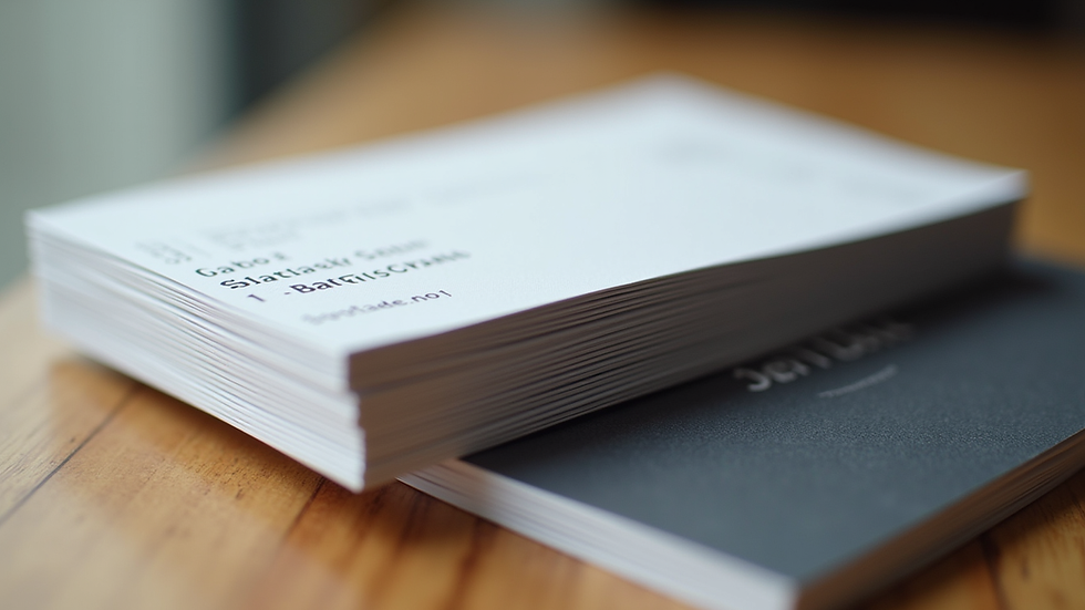 Close-up view of a stack of business cards with various designs