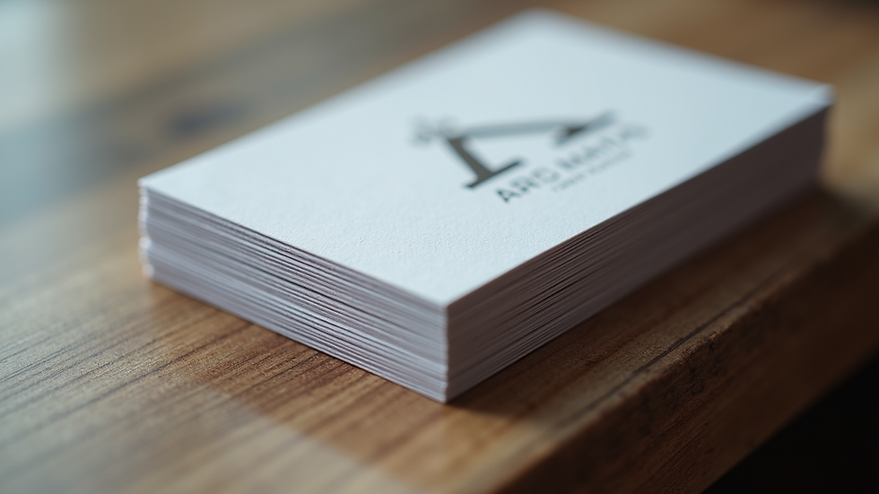 Close-up view of a stack of custom business cards with various finishes