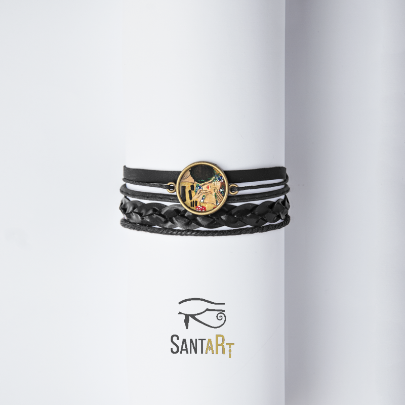 Bracciale in cuoio e caucciù "Il Bacio" di Klimt