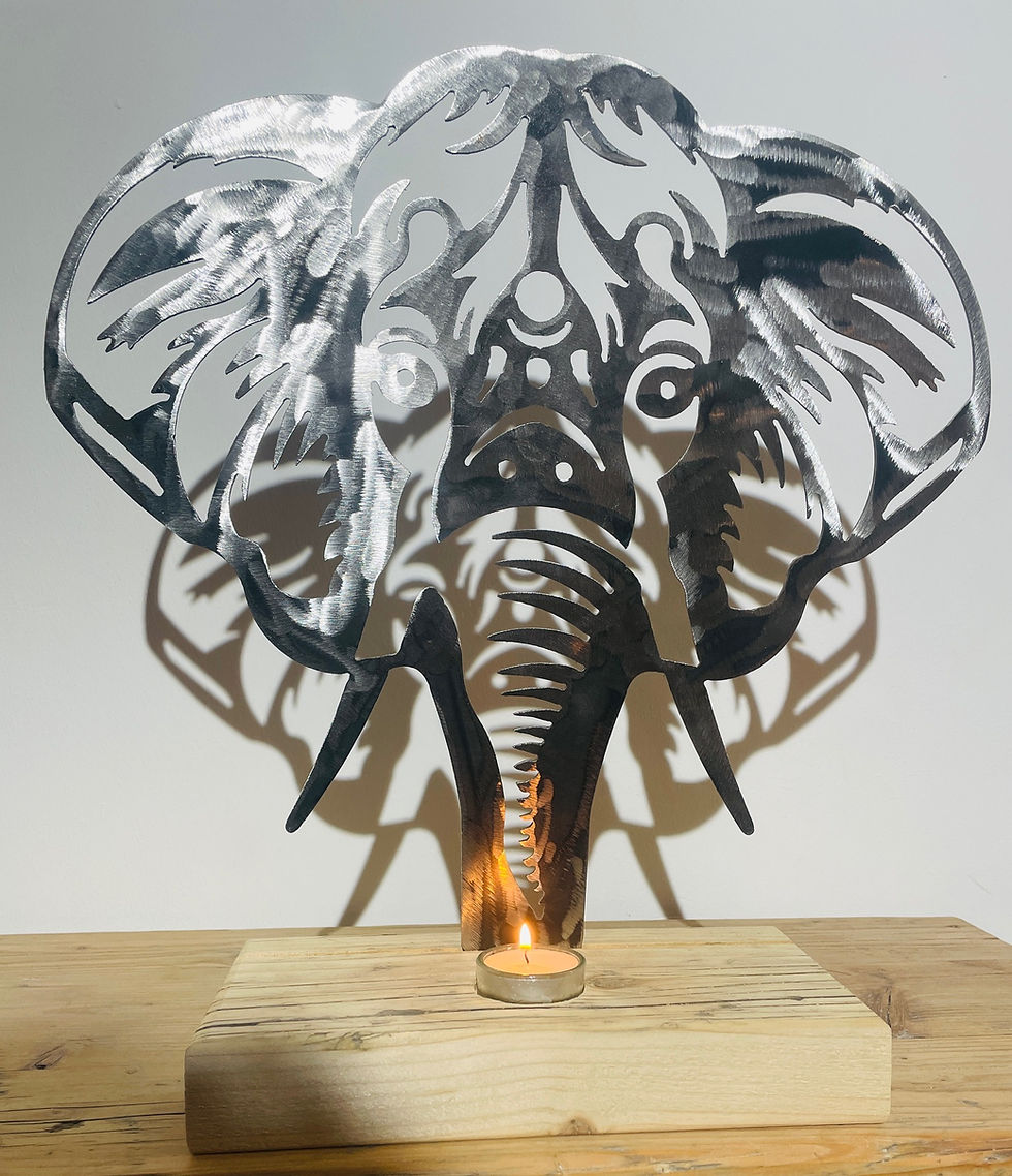 Miniaturbild: Windlicht, Elefant, im Altholz-Sockel