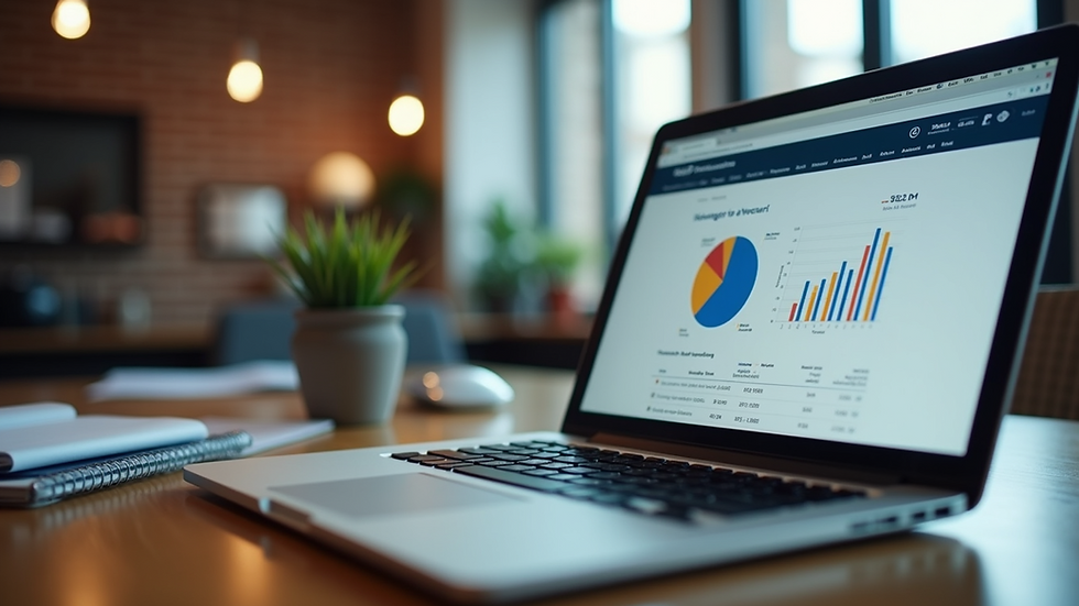 Close-up view of a UK business office with a laptop showing website analytics