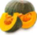 Whole and sliced green kabocha squash with vibrant orange flesh and seeds on a white background, highlighting texture and color contrast.
