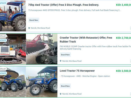 a screenshot of jiji marketplace used tractor for sale with various prices