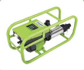 Green industrial water pump with metal frame and digital display, labeled "Ultra Zero." The setting is neutral, focused on the pump.