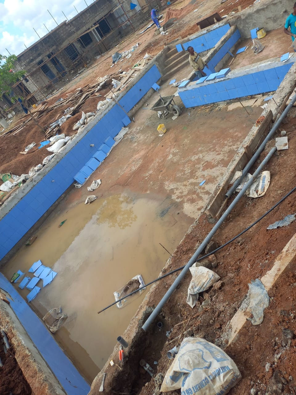 Image of a swimming pool in construction by swimming pool builders kenya