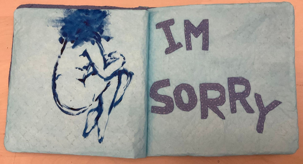 I am no longer seventeen
stitched book comprised of hospital bed sheets, blue roll and cotton thread