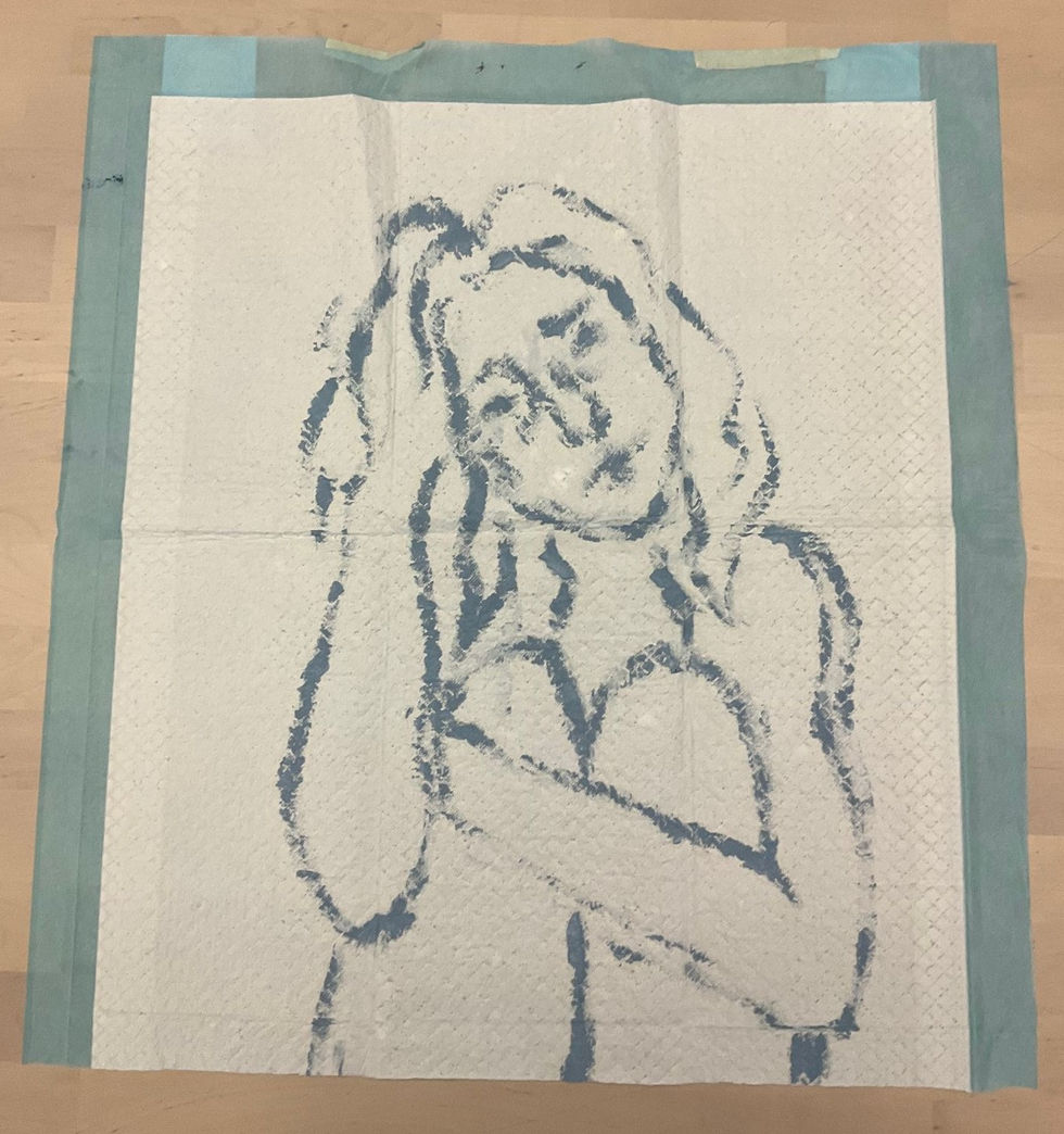 Self Portrait in acrylic on hospital bedsheet