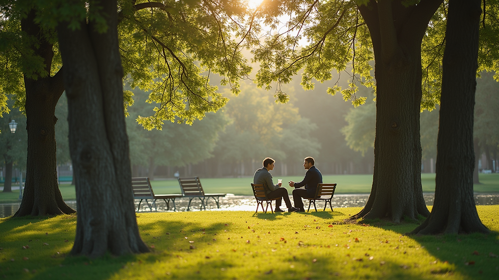 Eye-level view of a peaceful gathering in a park