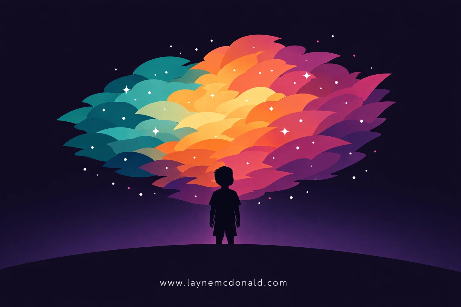 Silhouette of a boy looking at a colorful nebula reflecting themes of identity in Pixar's Elio.