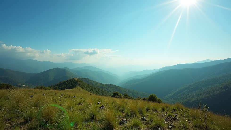 Vista panorâmica da serra de Campo Alegre com céu azul e vegetação verde