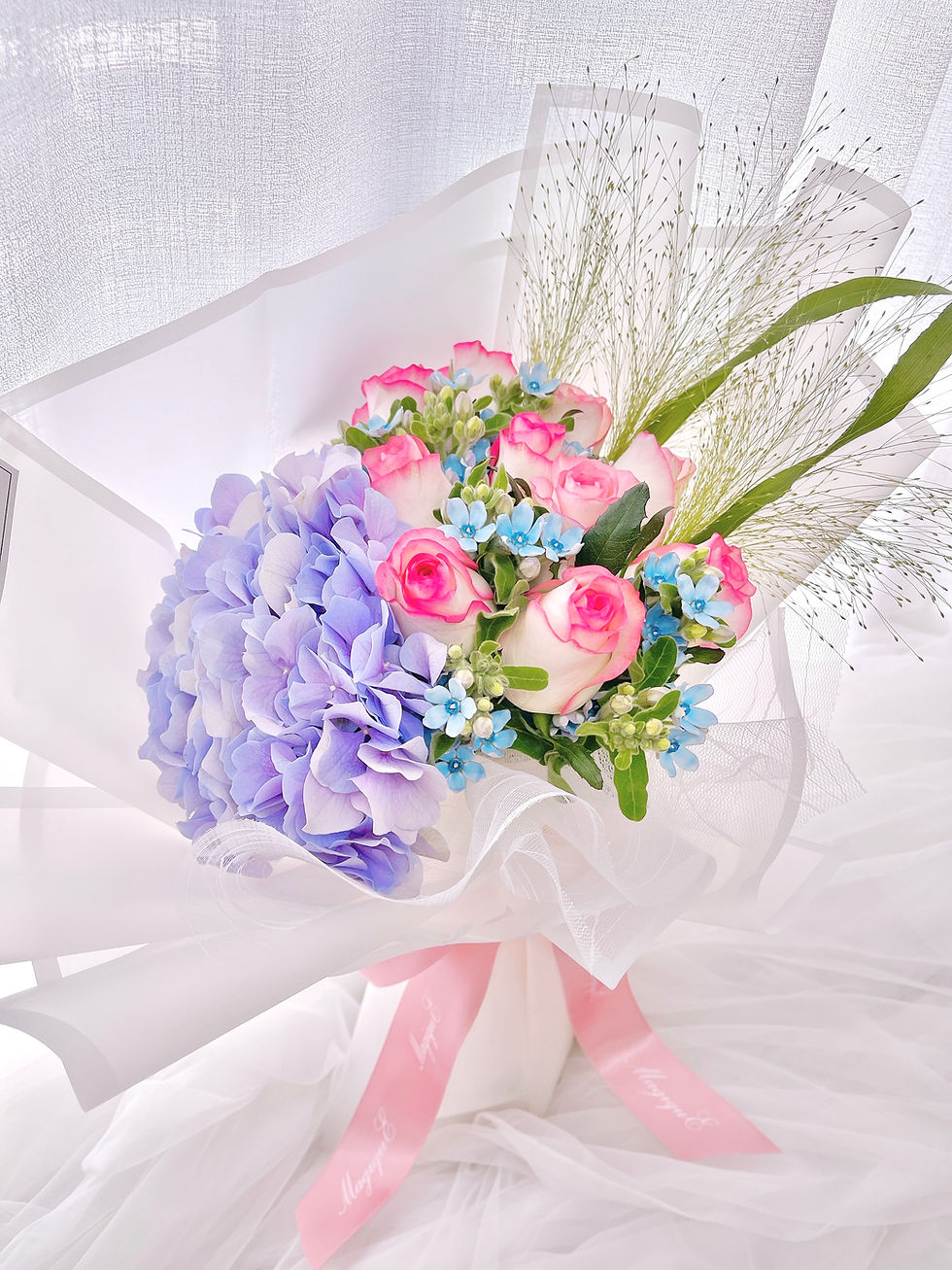 縮圖：💖💜💙繡球玫瑰鮮花花束