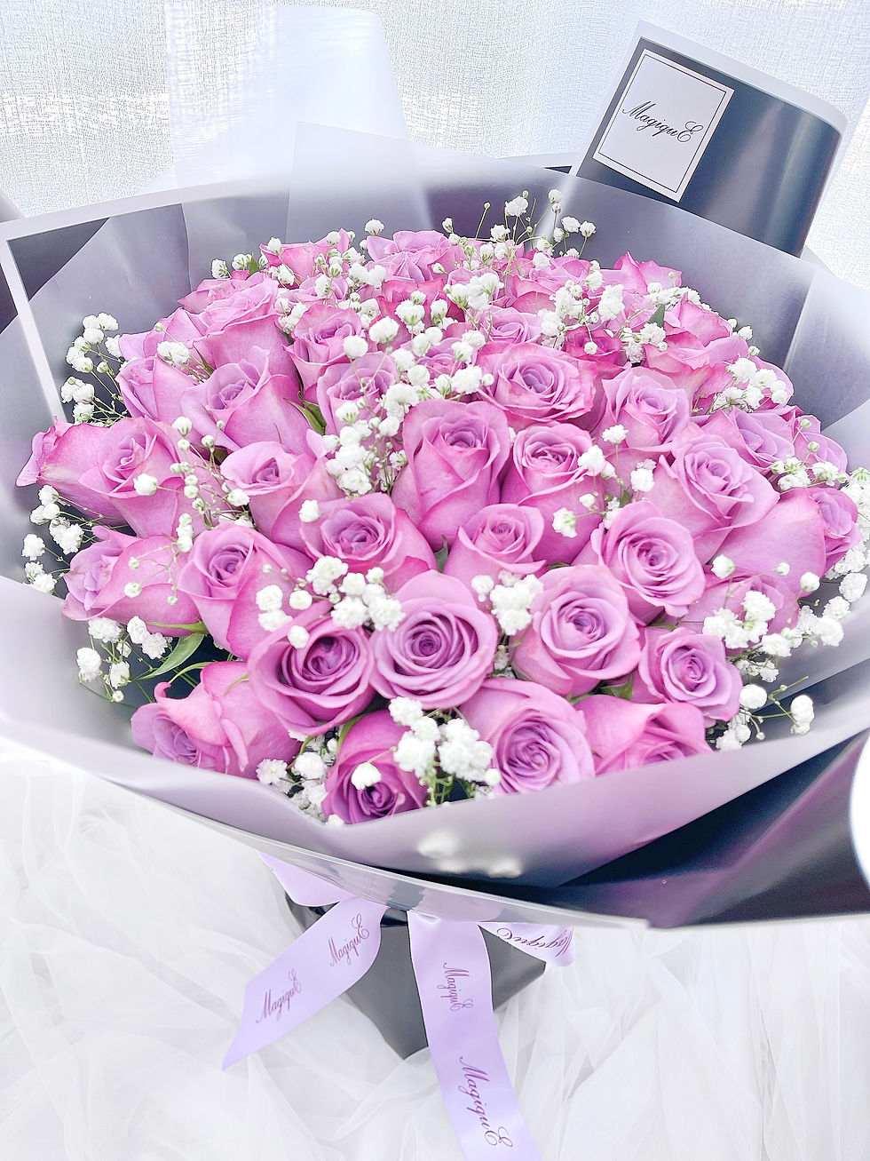 縮圖：50枝紫玫瑰鮮花花束