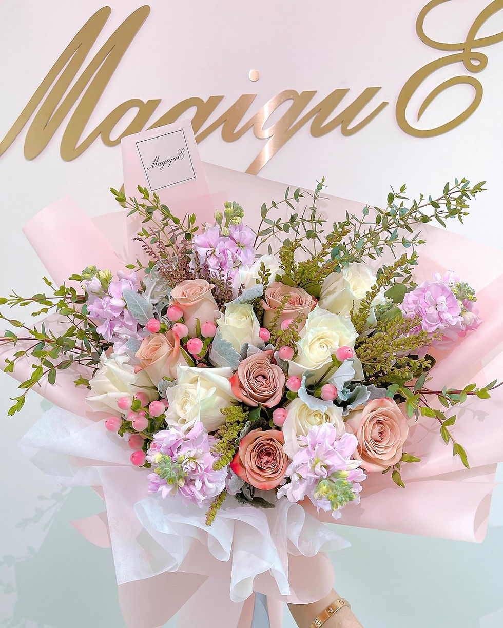 縮圖：粉色系玫瑰鮮花花束