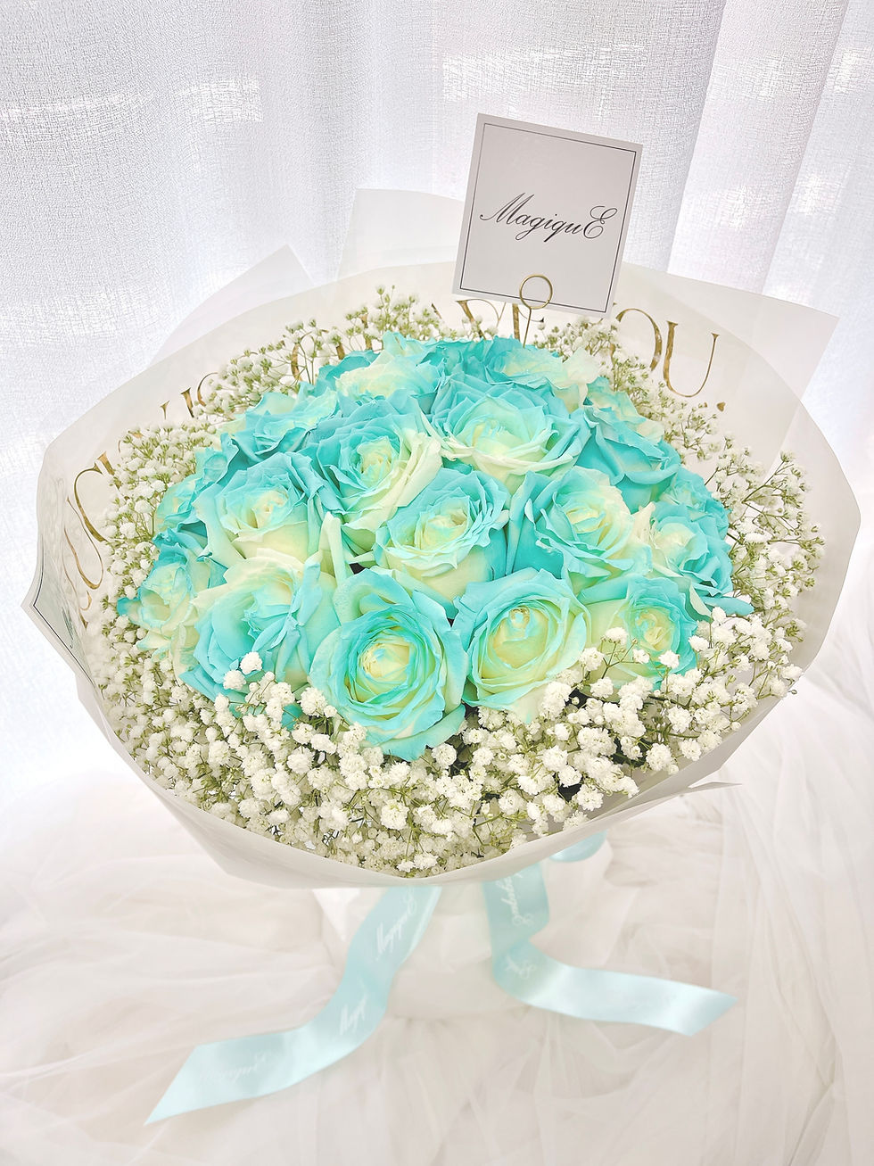 縮圖：50枝噴染Tiffany Blue玫瑰鮮花花束