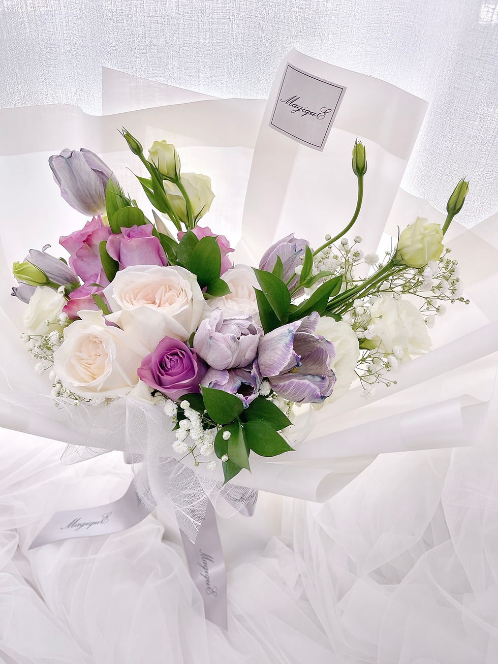 縮圖：淡紫玫瑰鬱金香鮮花花束
