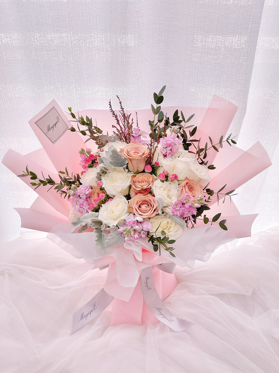 縮圖：粉色系玫瑰鮮花花束