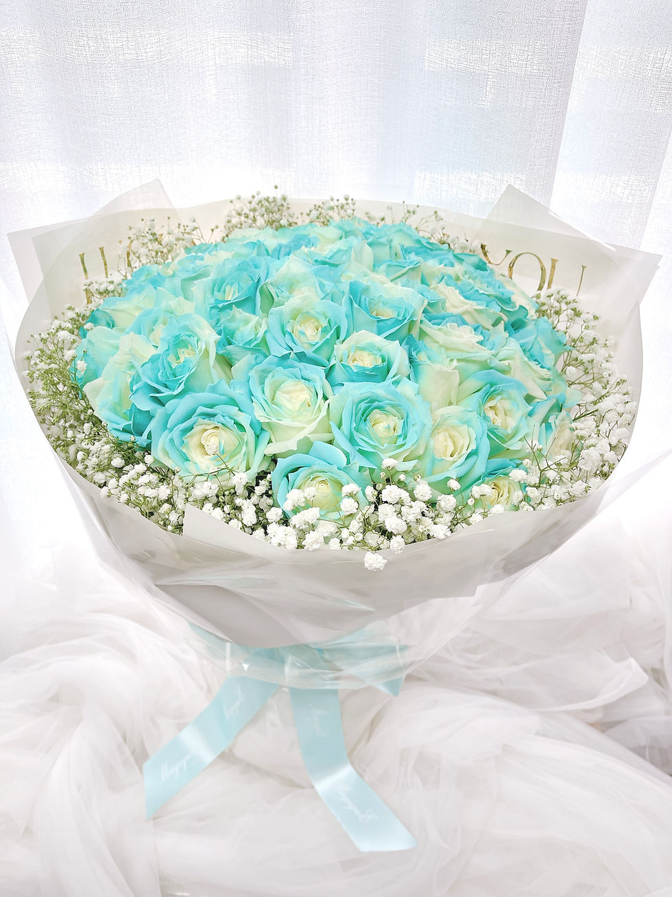縮圖：50枝噴染Tiffany Blue玫瑰鮮花花束