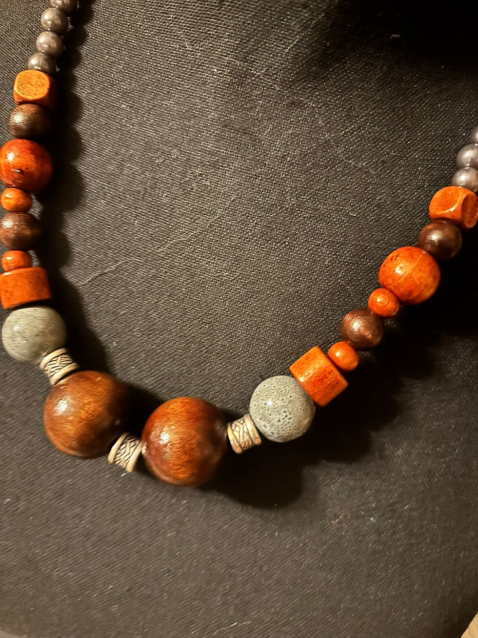 Natural Wood & Stone Necklace-Orange