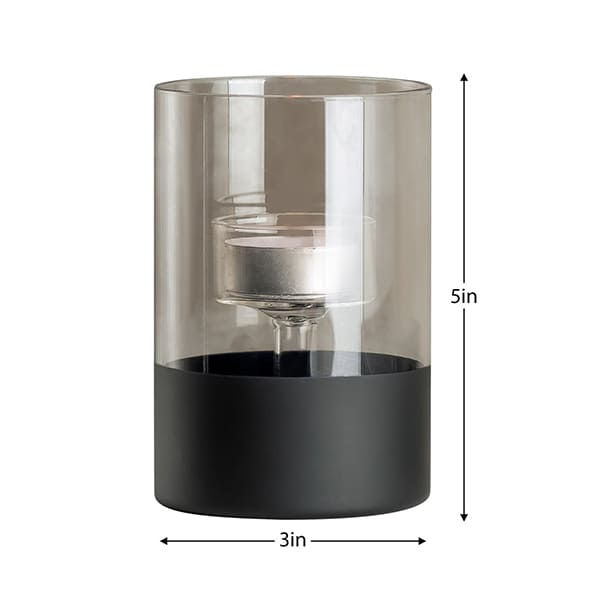 Miniature : Porte-bougie - verre fumé et onyx  5"