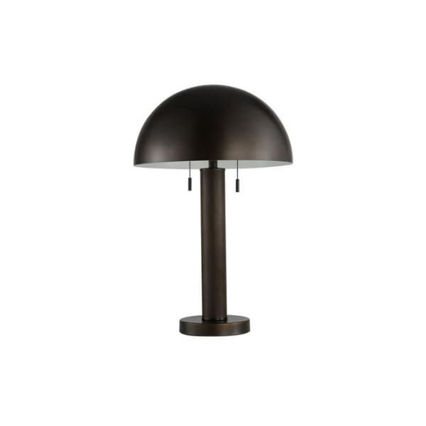 Thumbnail: Lampe de table avec accents de cuir végétalien et fer avec forme de dôme