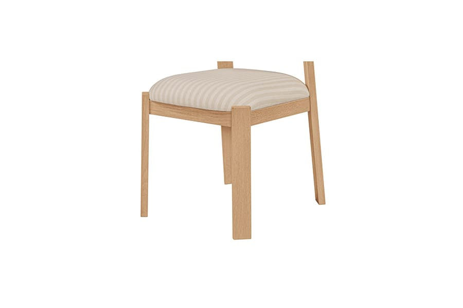 Miniature : Chaise avec structure en bois de chêne massif et assise rembourée et recouverte de tissu Blanc avec texture lignée