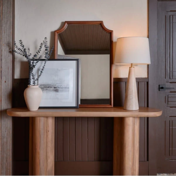 Lampe d'appoint en travertin et en lin