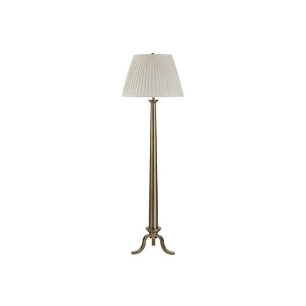Miniature : Lampe sur pied avec base fini laiton brossé et abat-jour en lin blanc cassé