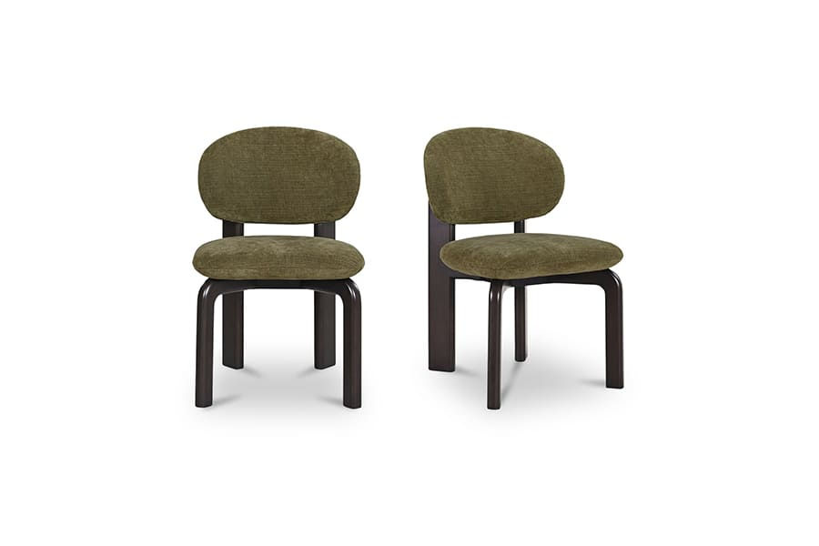 Miniature : Chaise tissu vert foncé avec structure en bois d'hévéa aux formes courbes de style moderne