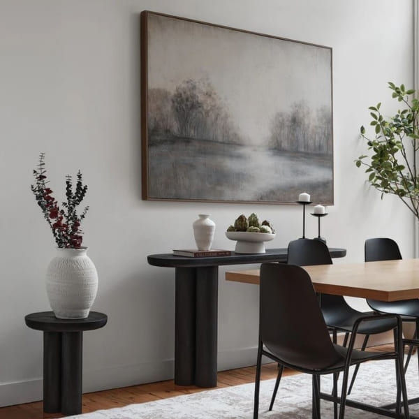 Miniature : Peinture à la main sur canva installée au mur au-dessus d'une console offrant un point focal de l'espace