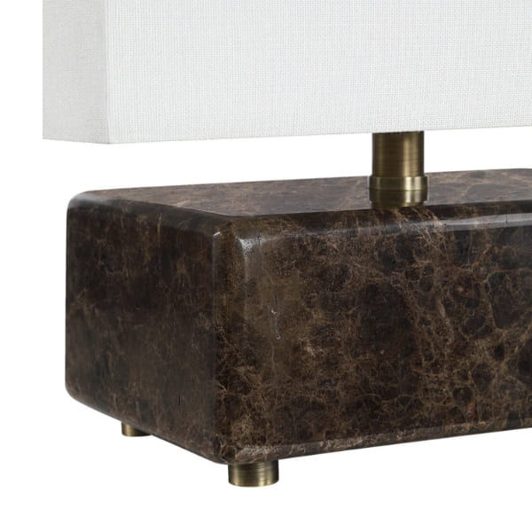 Lampe de table avec base en marbre brun naturel et abat-jour couleur ivoire