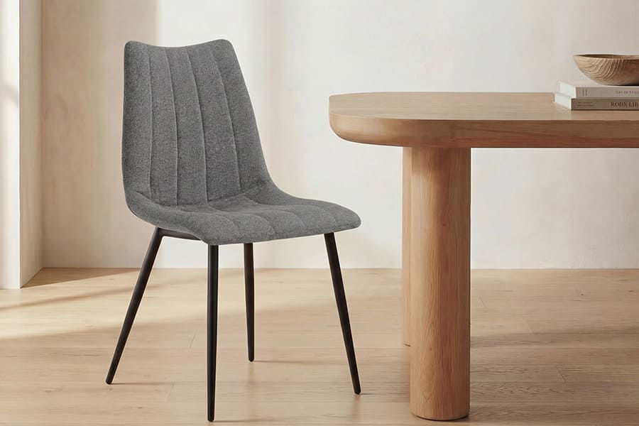 Miniature : Chaise en tissu gris foncé-pattes métal noir-moderne et chic