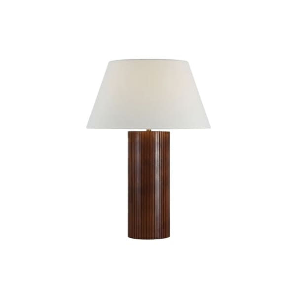 Miniature : Lampe avec base en bois de noyer et abat-jour en lin couleur ivoire