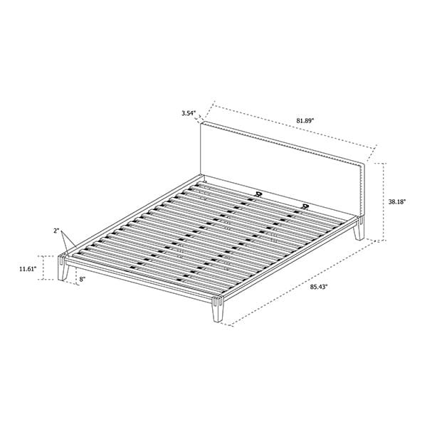 Miniature : Lit en bois d'hévéa massif teinte clair et tête de lit recouverte de tissu