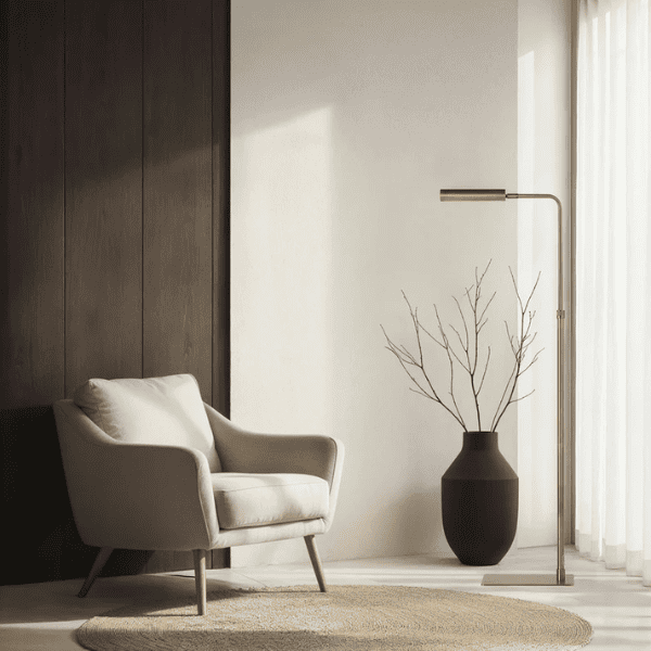 Luminaire sur pied, Kane,  Finition laiton brossé antique foncé plaqué en fer, Hauteur totale : 59.5 po / Abat-jour réglable