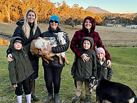 Family with goats in front of Quamby Bluff
