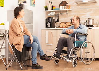 handicapped-man-wheelchair-looking-caring-wife-kitchen-disabled-paralyzed-handicapped-man-