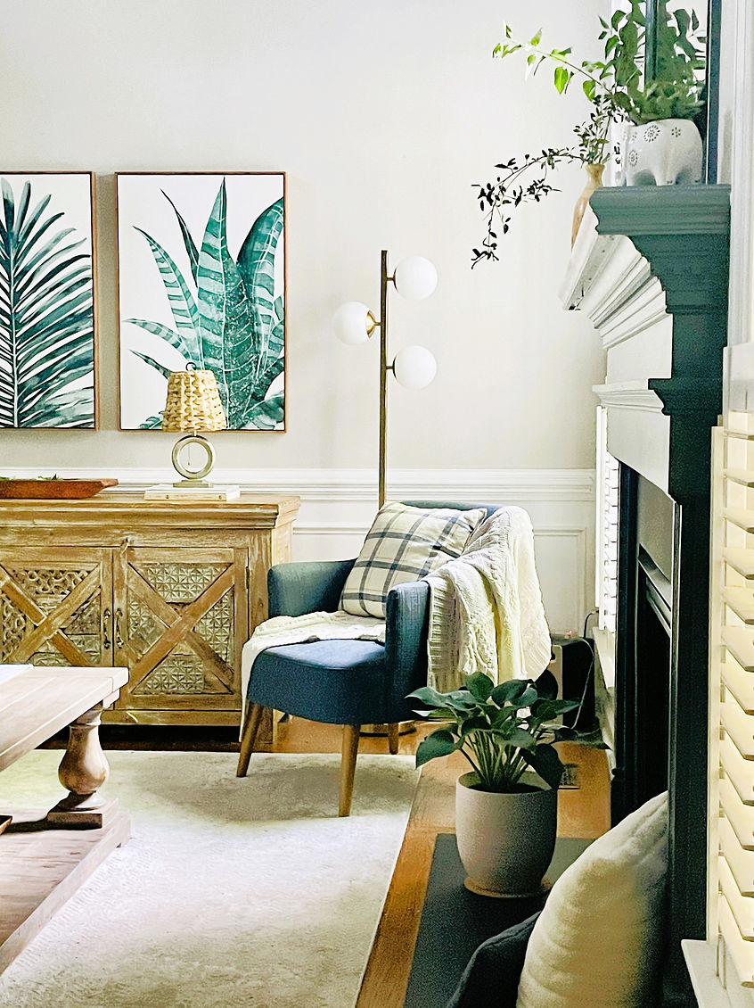 Designer living room with warm plant art