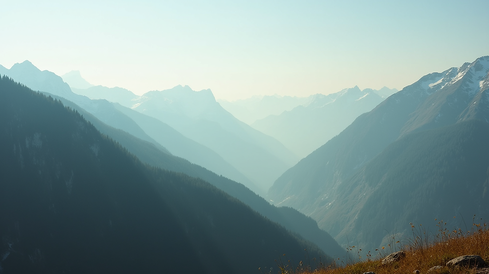 Eye-level view of a serene mountain landscape