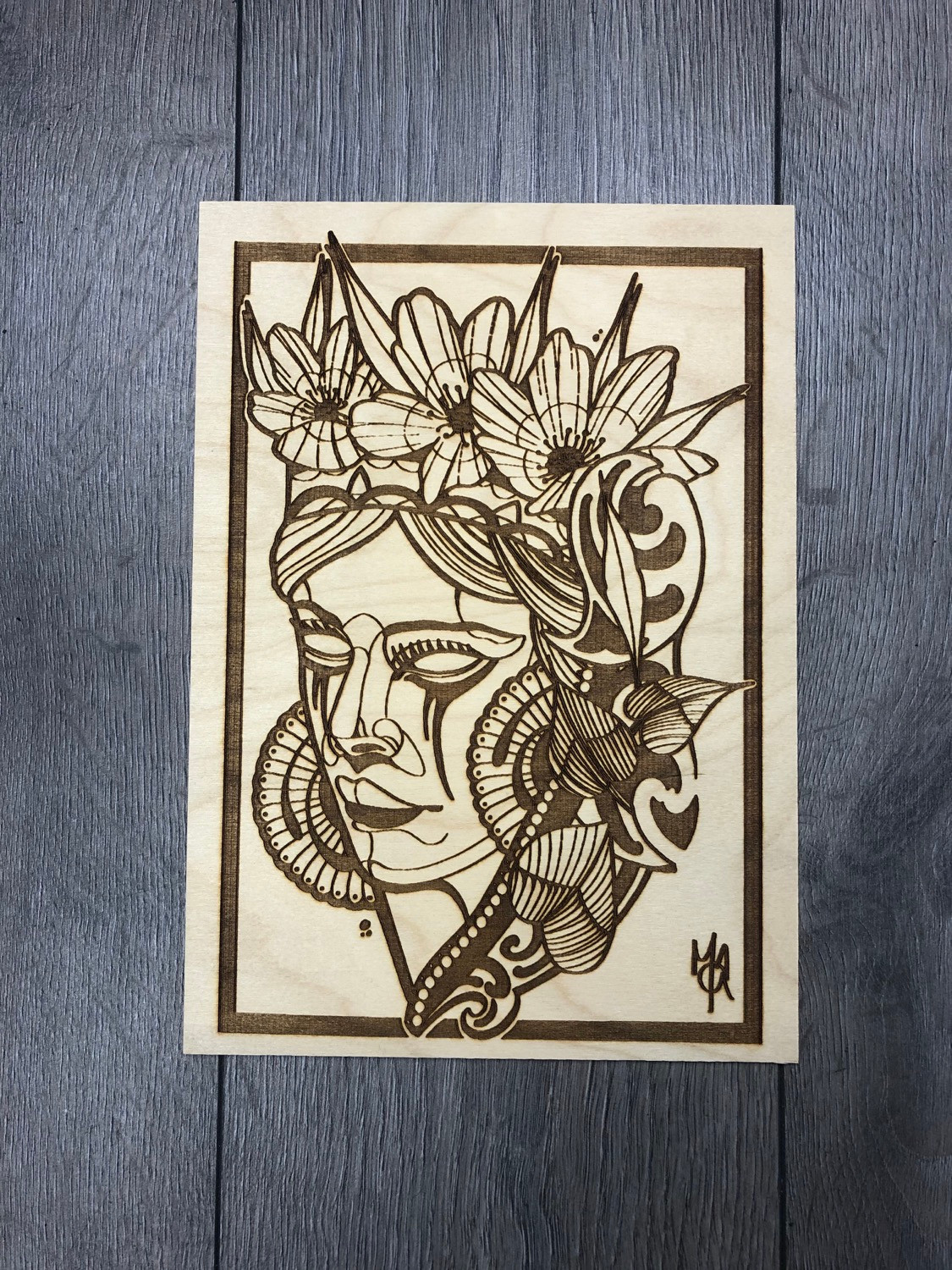 NeoTraditional lady on plywood
