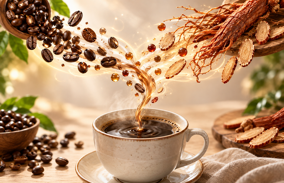 Hồng sâm Hàn Quốc kết hợp cùng hạt cà phê trong một ly cà phê sâm