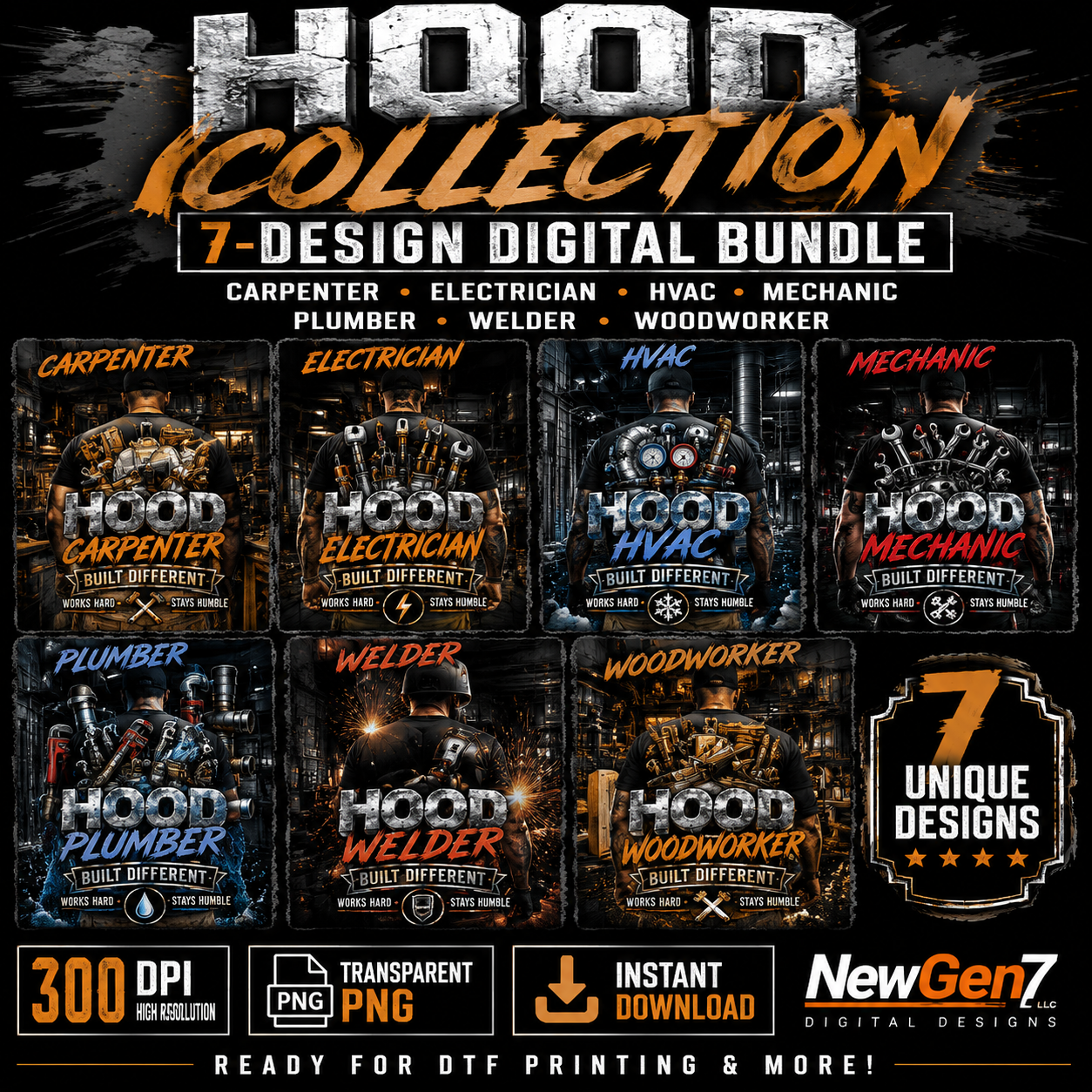 HOOD Collection – 7 Design DTF PNG Bundle