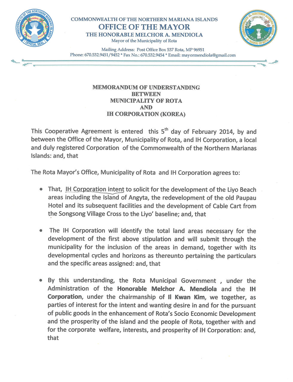 CNMI - IH CORP (MOU)