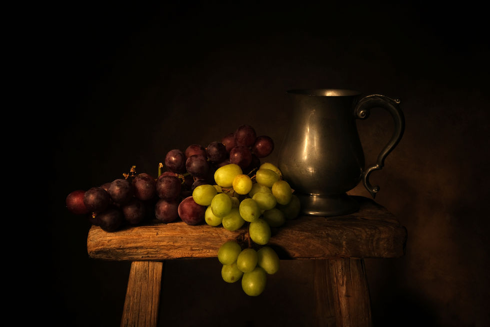 Grapes and flagon