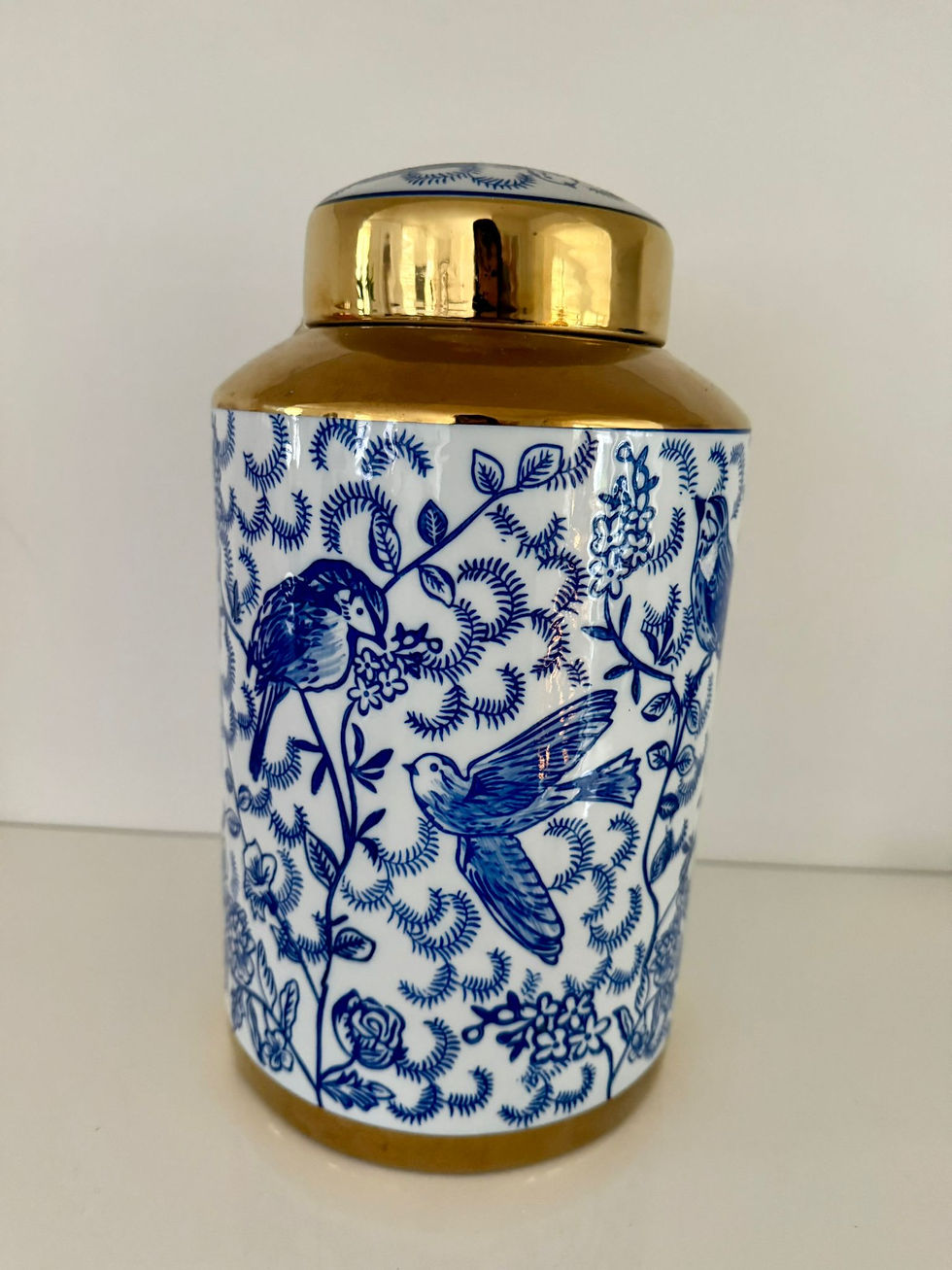 Jar Chinese Birds Stoneware Blue