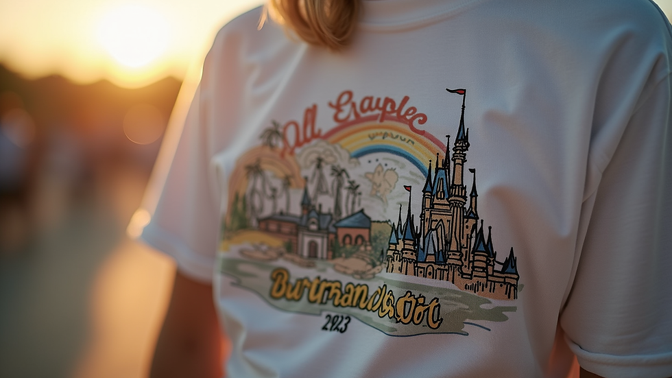Close-up of a custom Disney vacation shirt with a family name and trip year
