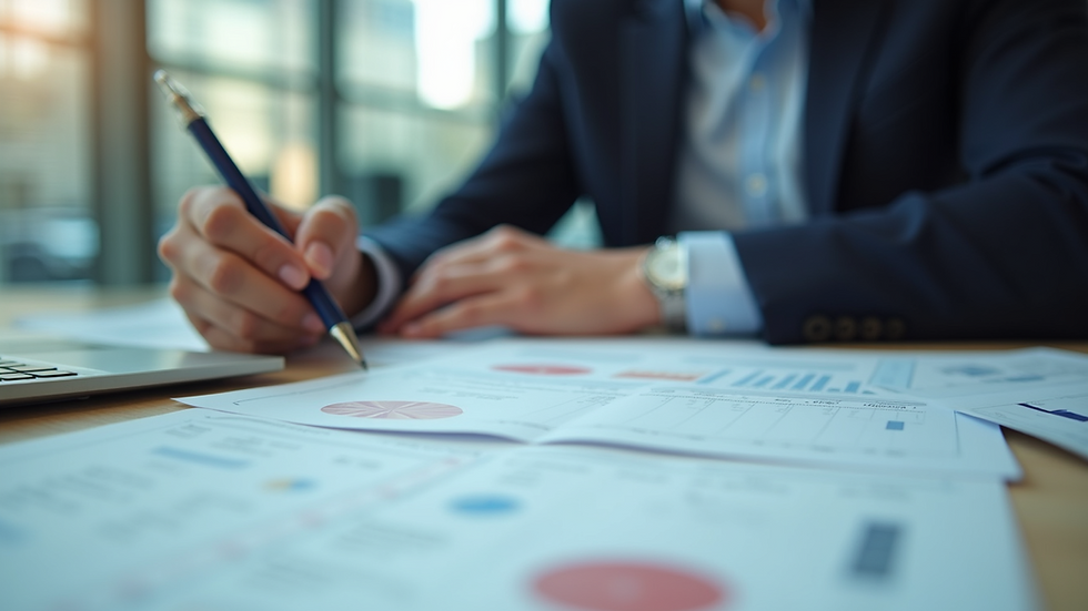 Eye-level view of a person reviewing business documents