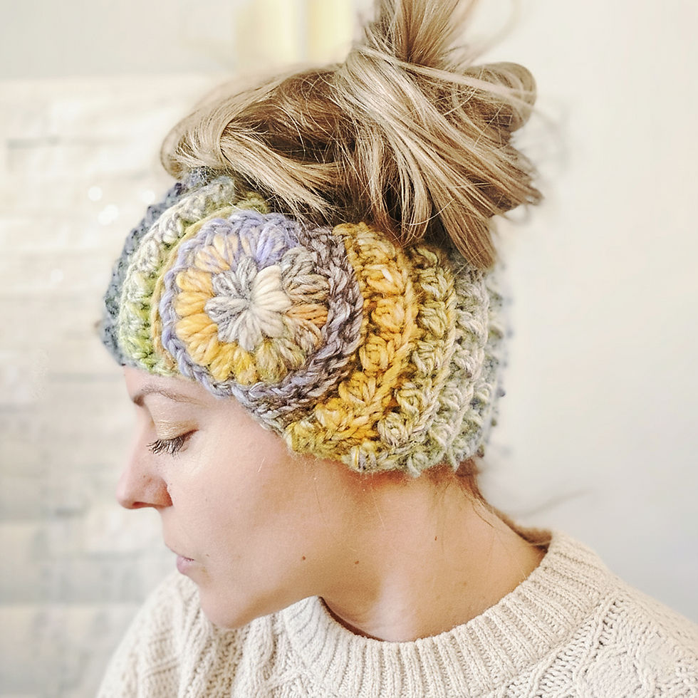 Oleander Ear Warmer crochet pattern, looking down side view